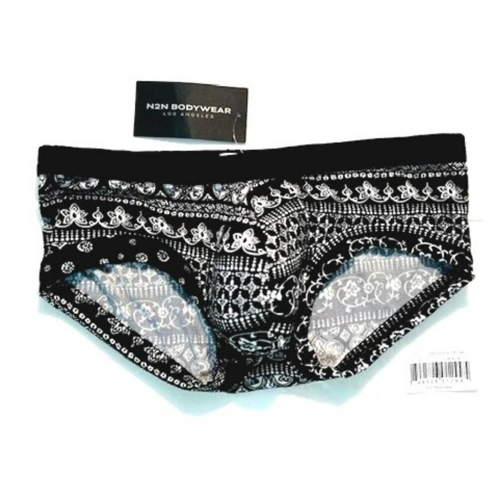 N2N Bodywear Size "S"  Provence Micro Boxer Briefs/Trunks - Black/White - Batik